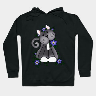 Lovely Kitty Cat Playing in the blue flowers Hoodie